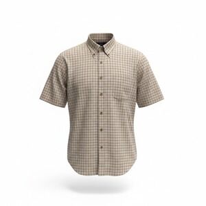 Roundtree Yorke Men Short Sleeve Button Down Shirt Plaid Easy Care Cotton Size L